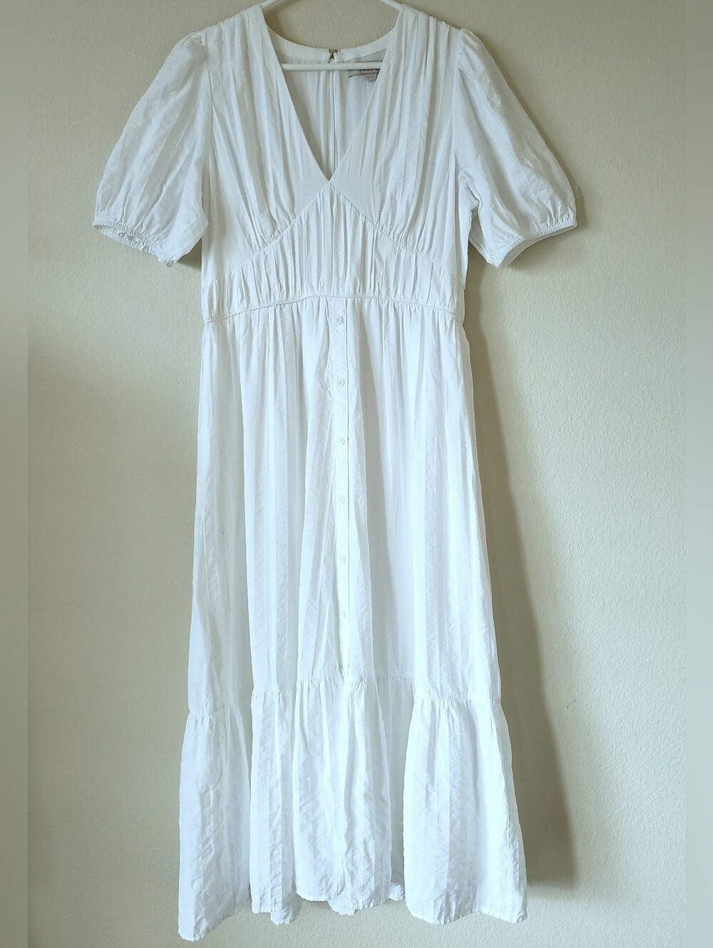 LOFT White V-Neck Button-Front Short Sleeve Maxi Dress, 8